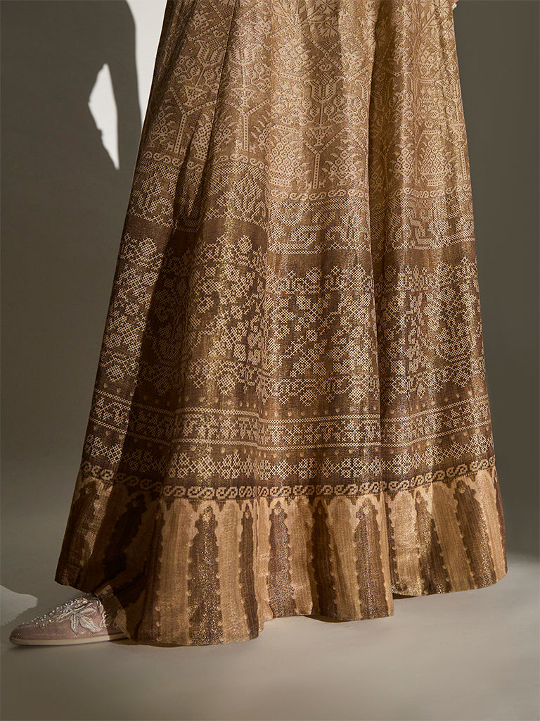 Printed Circular Skirt - Brown
