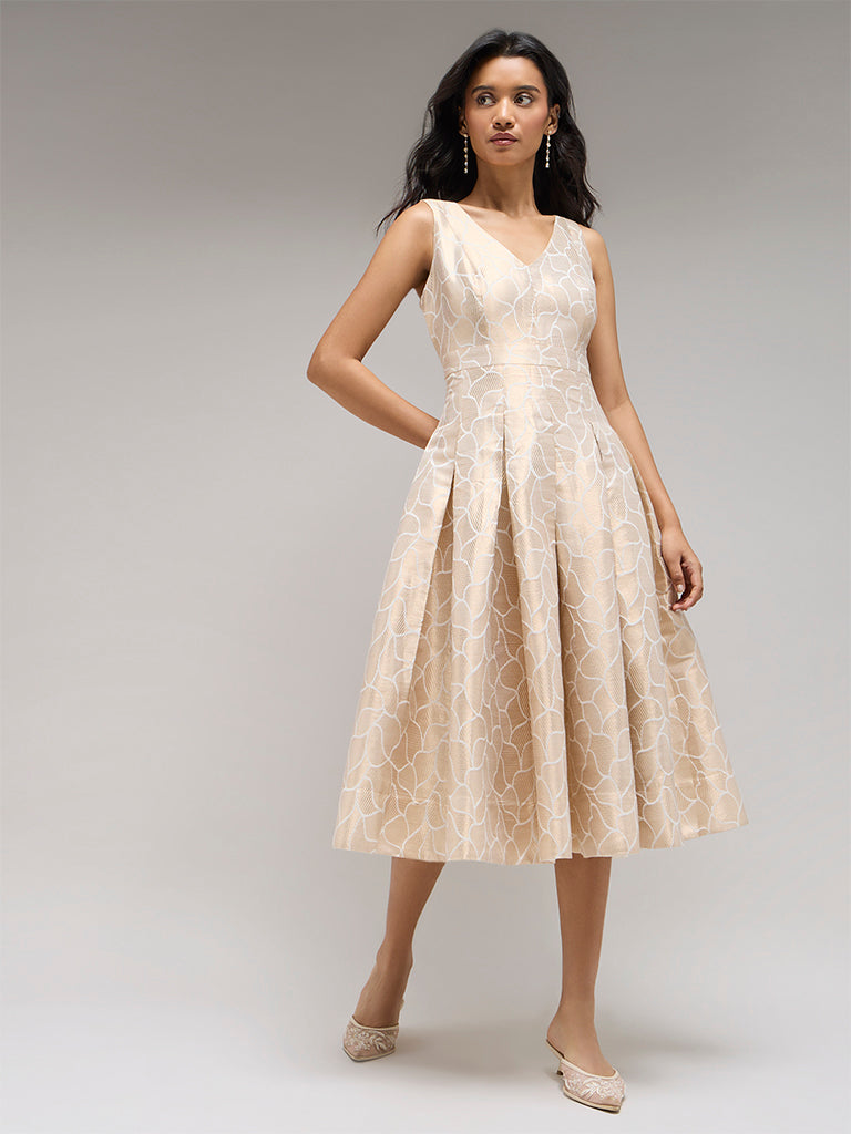 Jacquard Midi Dress – Beige