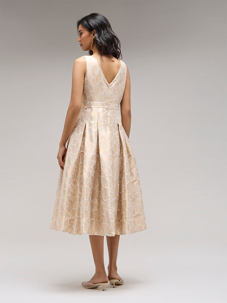 Jacquard Midi Dress – Beige
