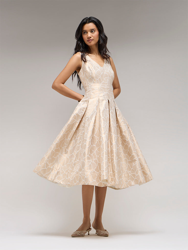 Jacquard Midi Dress – Beige