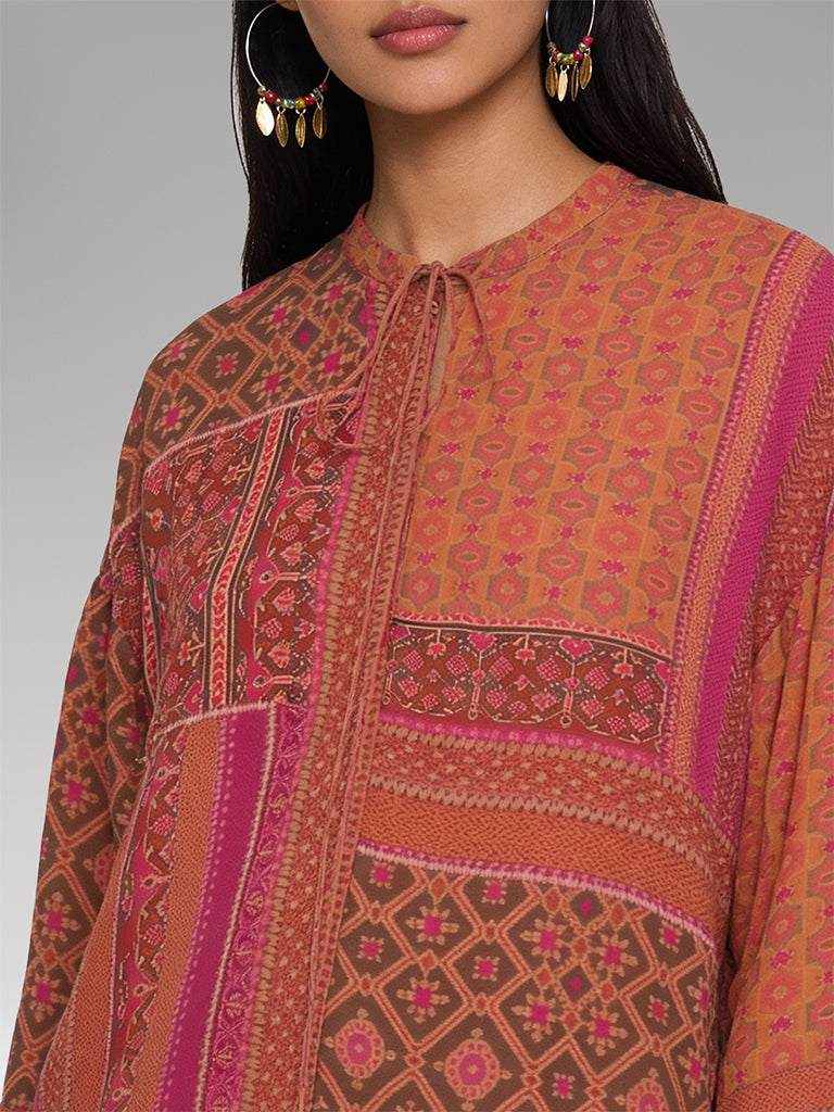 Patchwork Printed Top – Orange