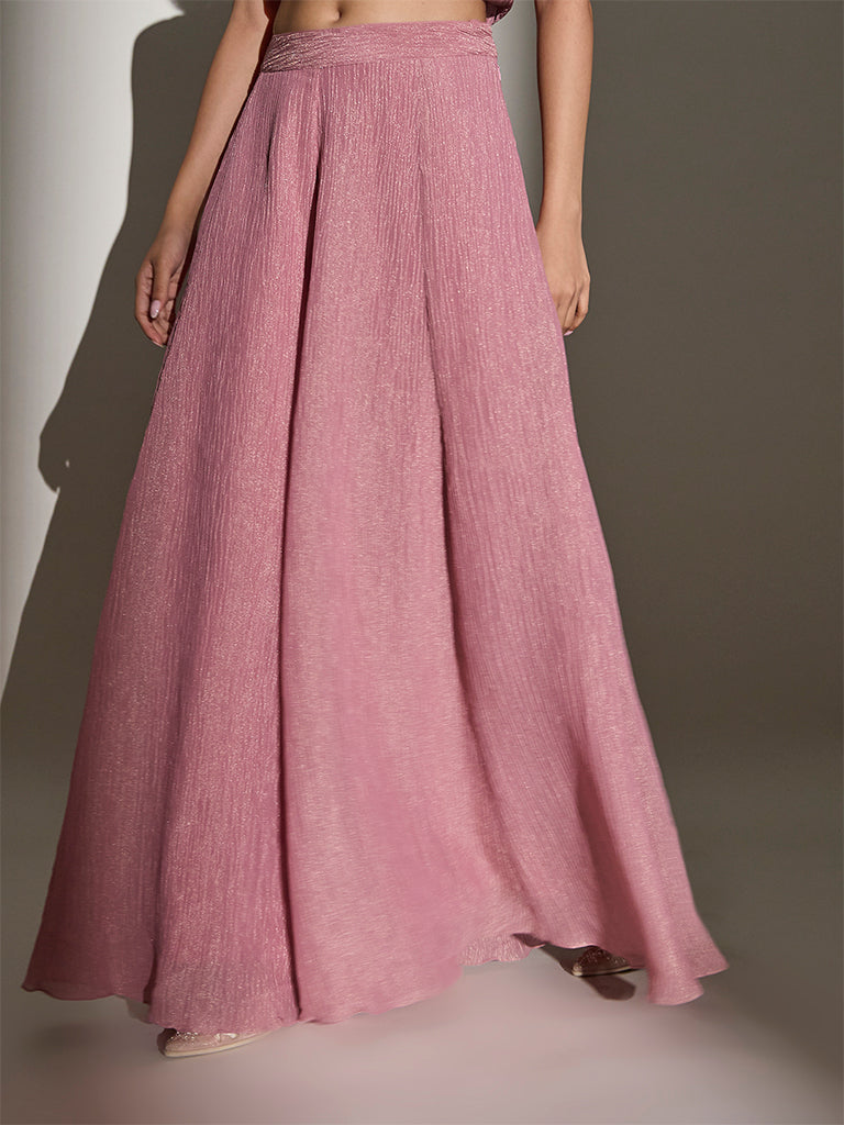 Wide-Leg Textured Palazzos - Pink