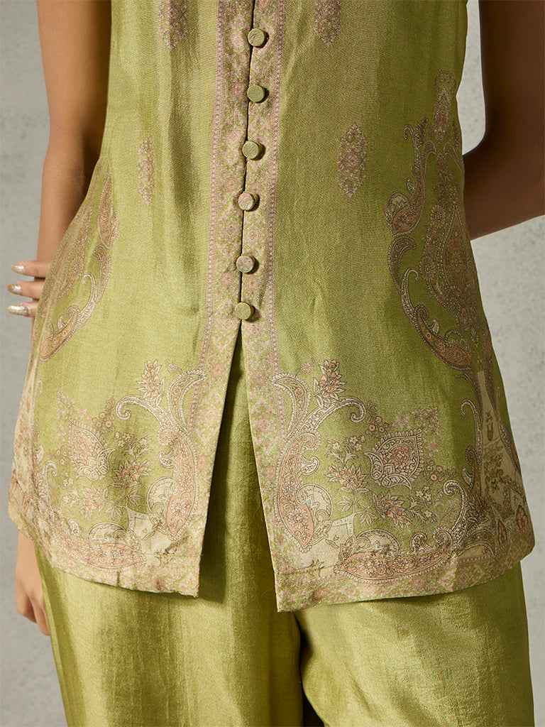 Paisley Printed Waistcoat - Green