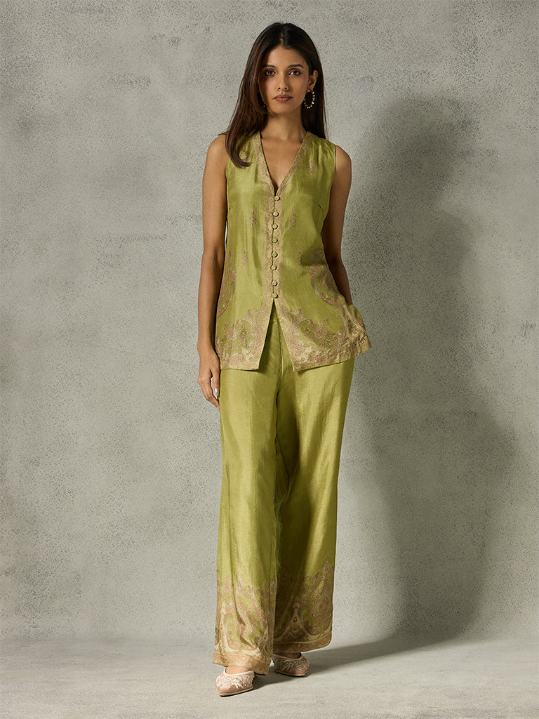 Paisley Printed Waistcoat - Green