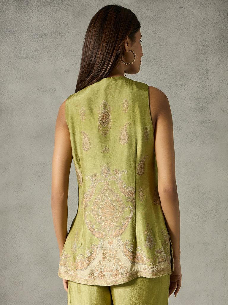 Paisley Printed Waistcoat - Green