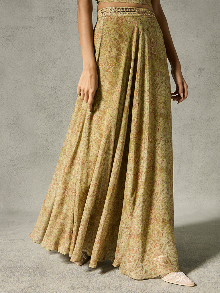 Printed Lehenga Skirt - Sage Green