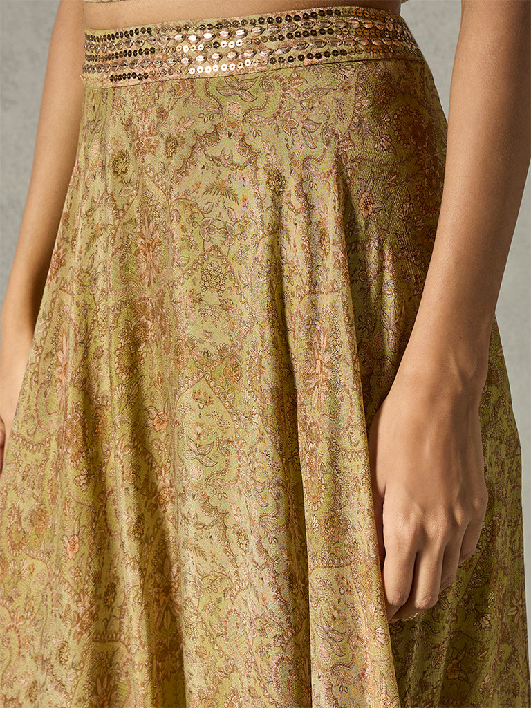 Printed Lehenga Skirt - Sage Green