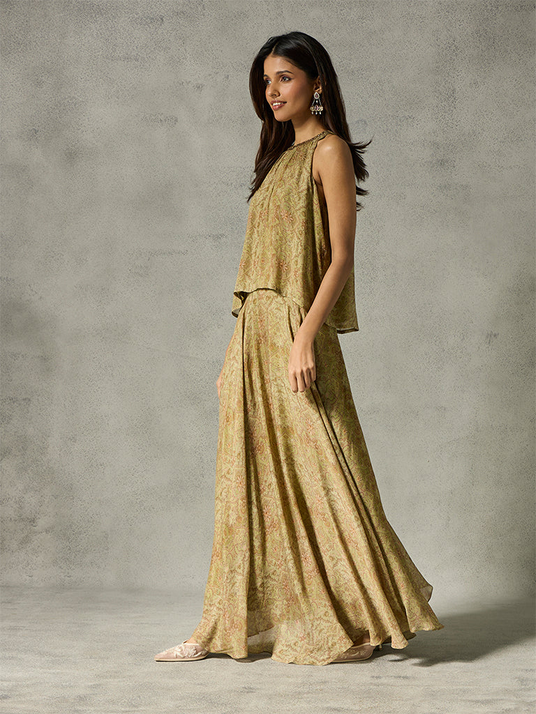 Printed Lehenga Skirt - Sage Green