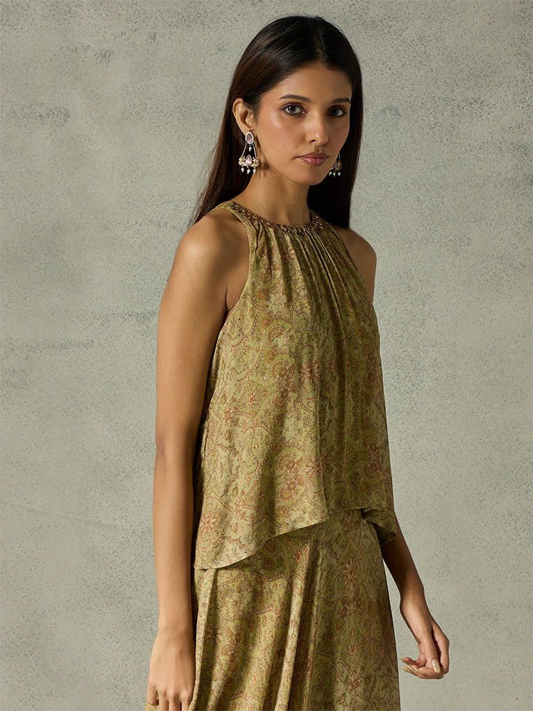 Printed Halter Top - Sage Green