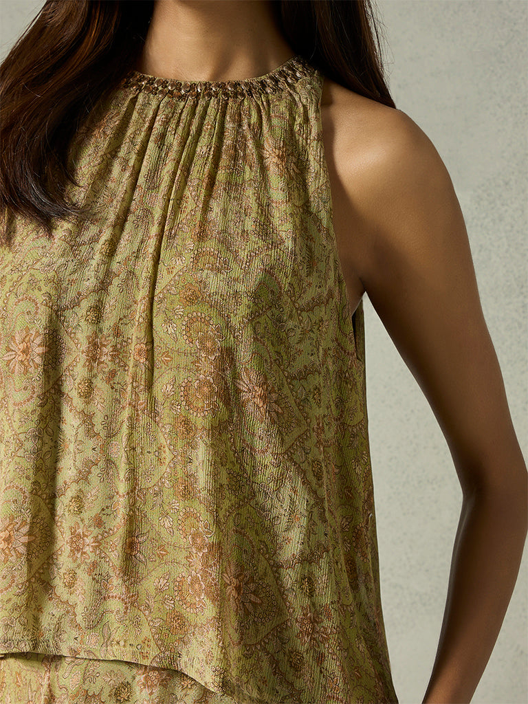 Printed Halter Top - Sage Green