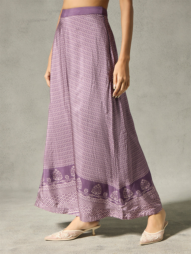 Printed Flared Palazzos - Purple
