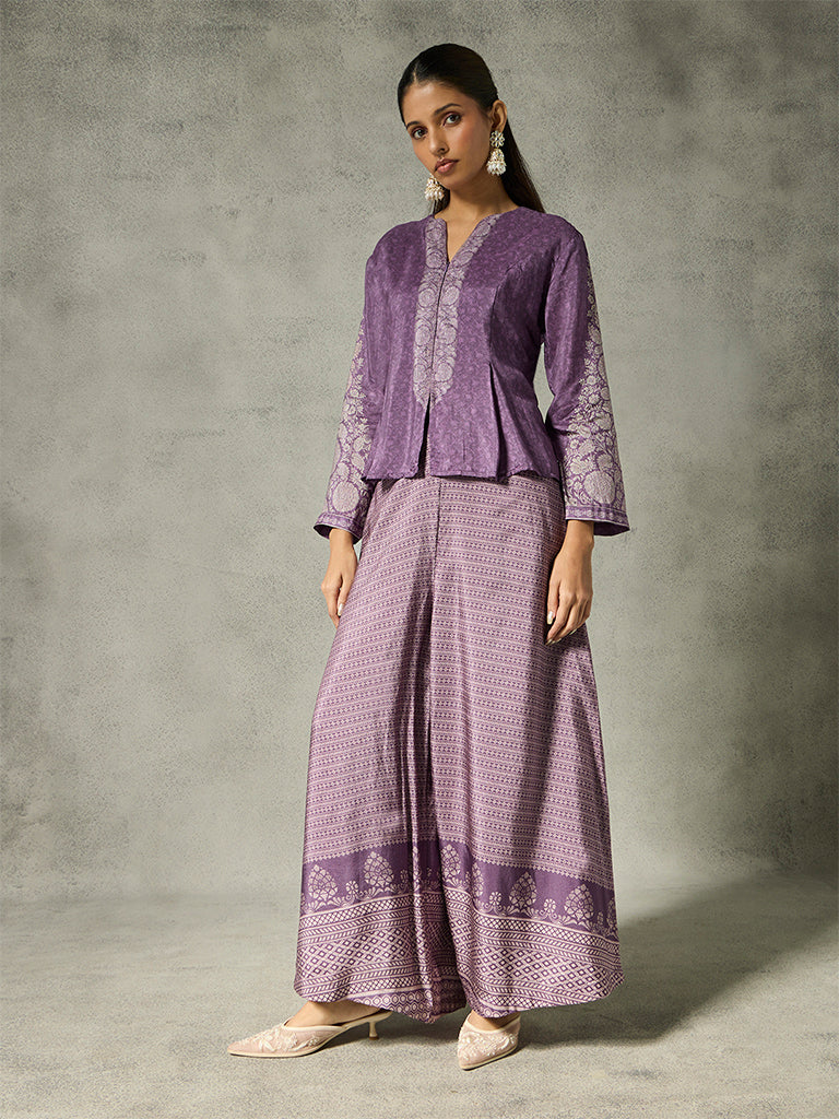 Printed Flared Palazzos - Purple