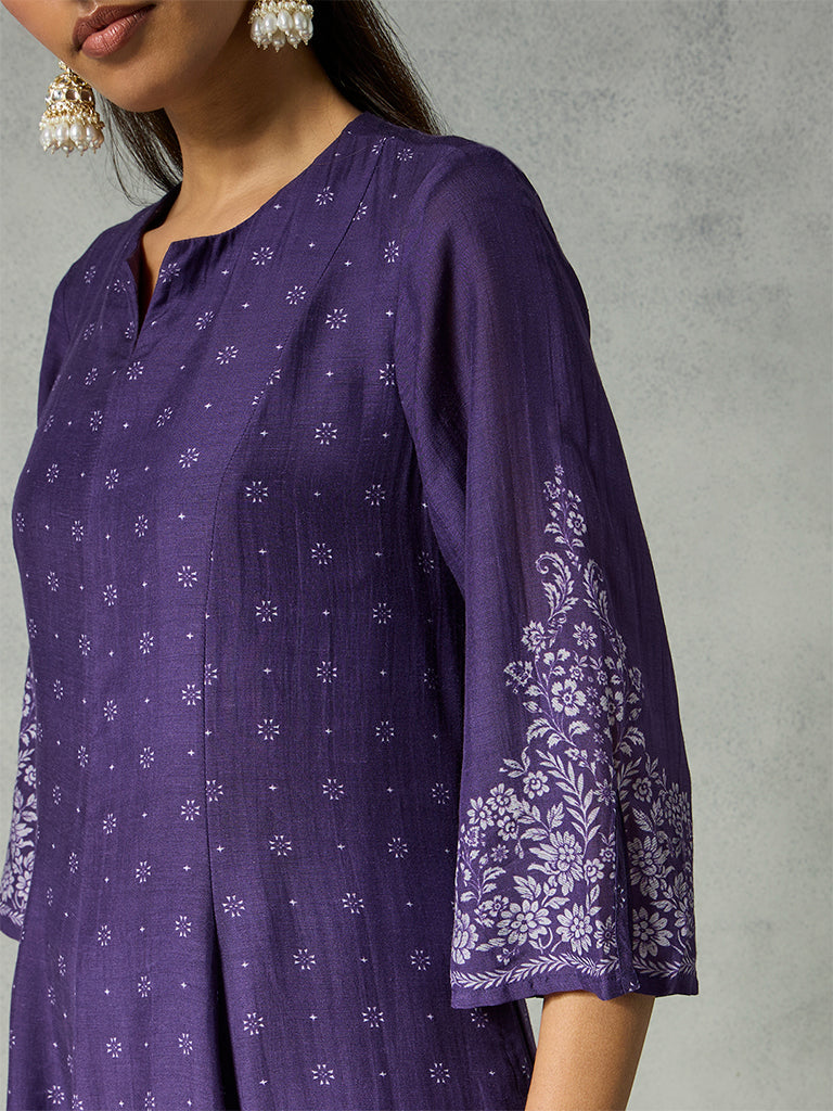 Printed Flared Kurta - Purple