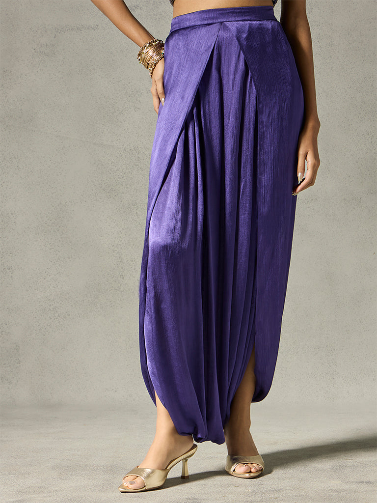 Draped Dhoti Pants - Violet