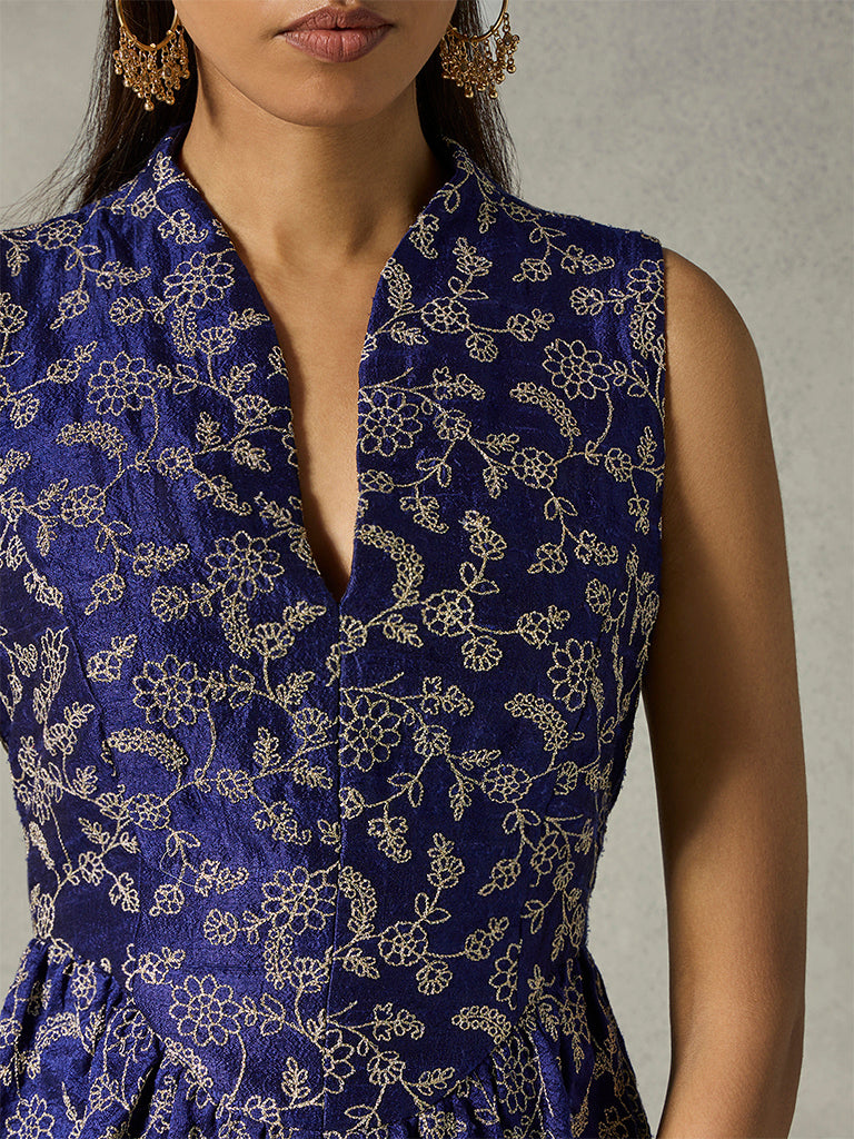 Embroidered Peplum Top - Purple