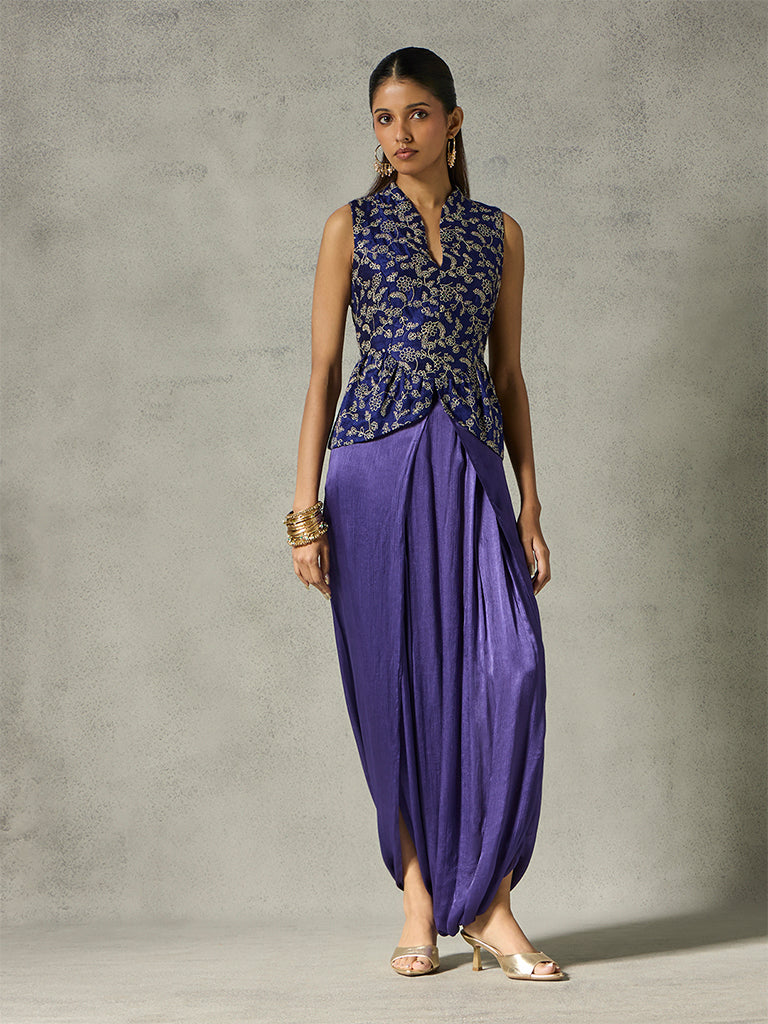 Embroidered Peplum Top - Purple