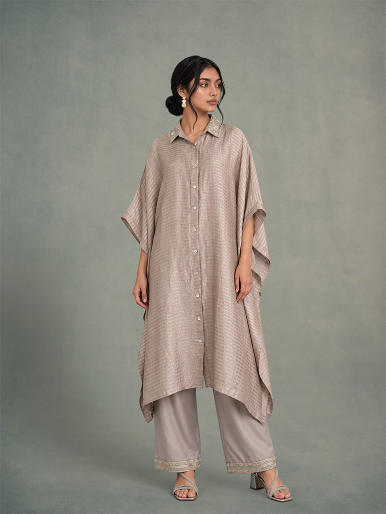 Embroidered Co-ord Set - Grey
