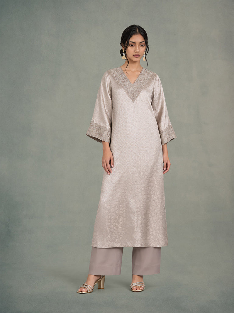 Kaftan-Style Kurta Set - Taupe
