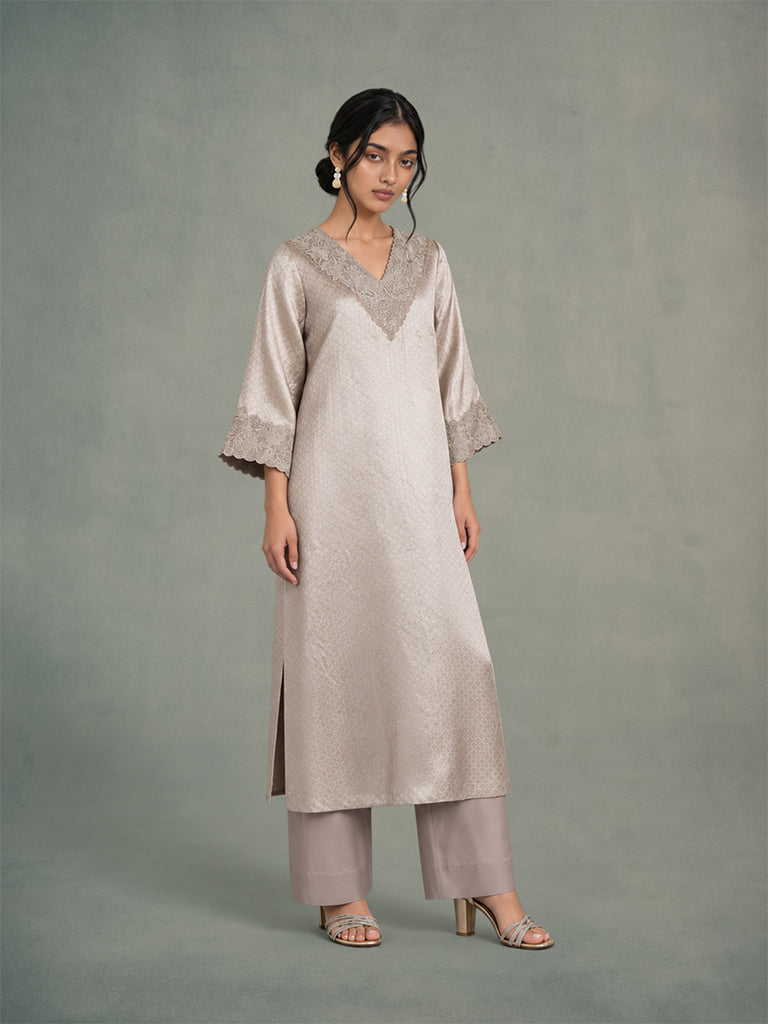Kaftan-Style Kurta Set - Taupe