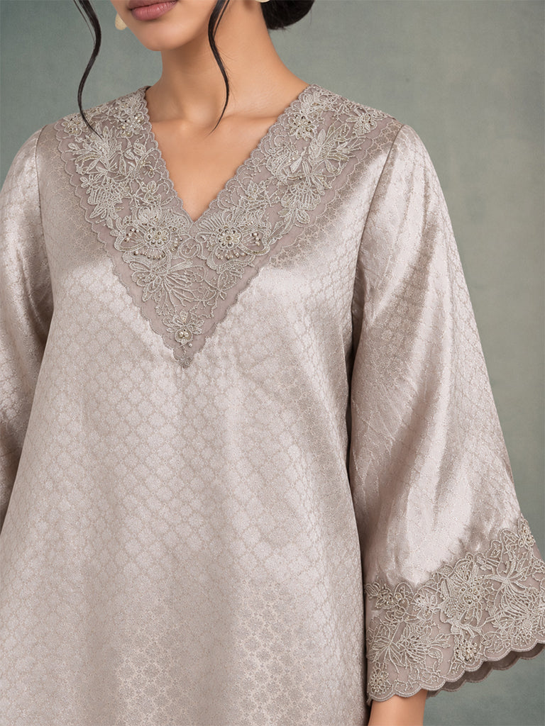 Kaftan-Style Kurta Set - Taupe