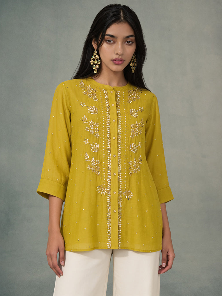 Embellished Top with Inner - Yellow