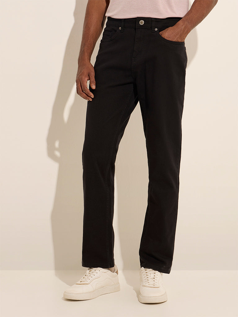 Westside WES Casuals Men's Black Relaxed-Fit Jeans for Casual Wear Front View