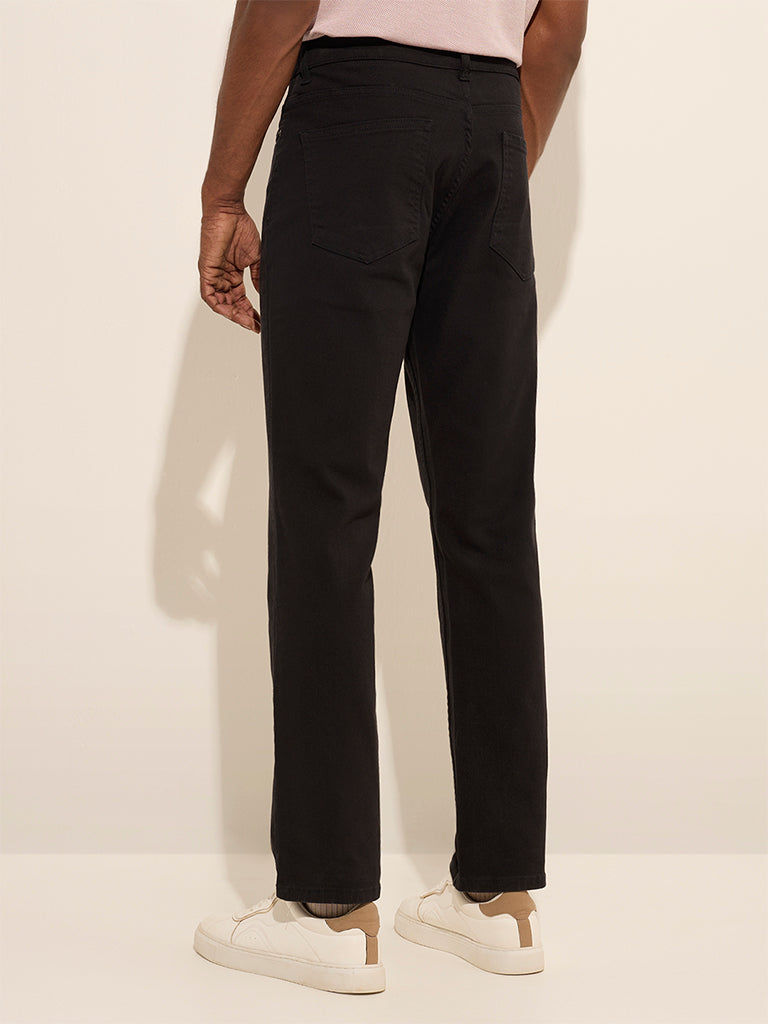 Westside WES Casuals Men's Black Relaxed-Fit Jeans for Casual Wear Back View