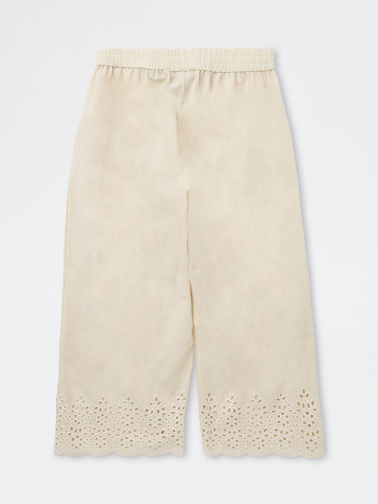 Utsa Off-White Schiffli Pants