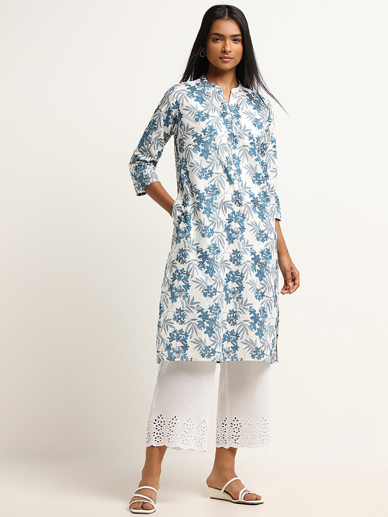 Utsa White Schiffli Pants