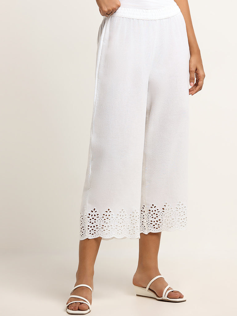 Utsa White Schiffli Pants
