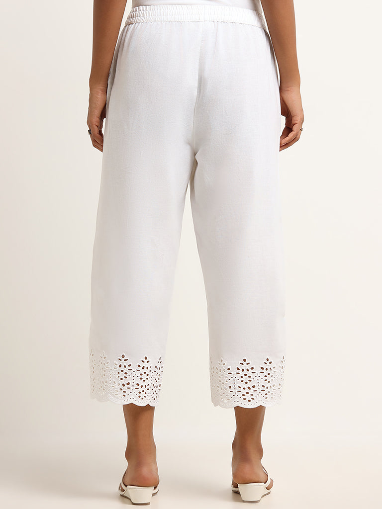 Utsa White Schiffli Pants
