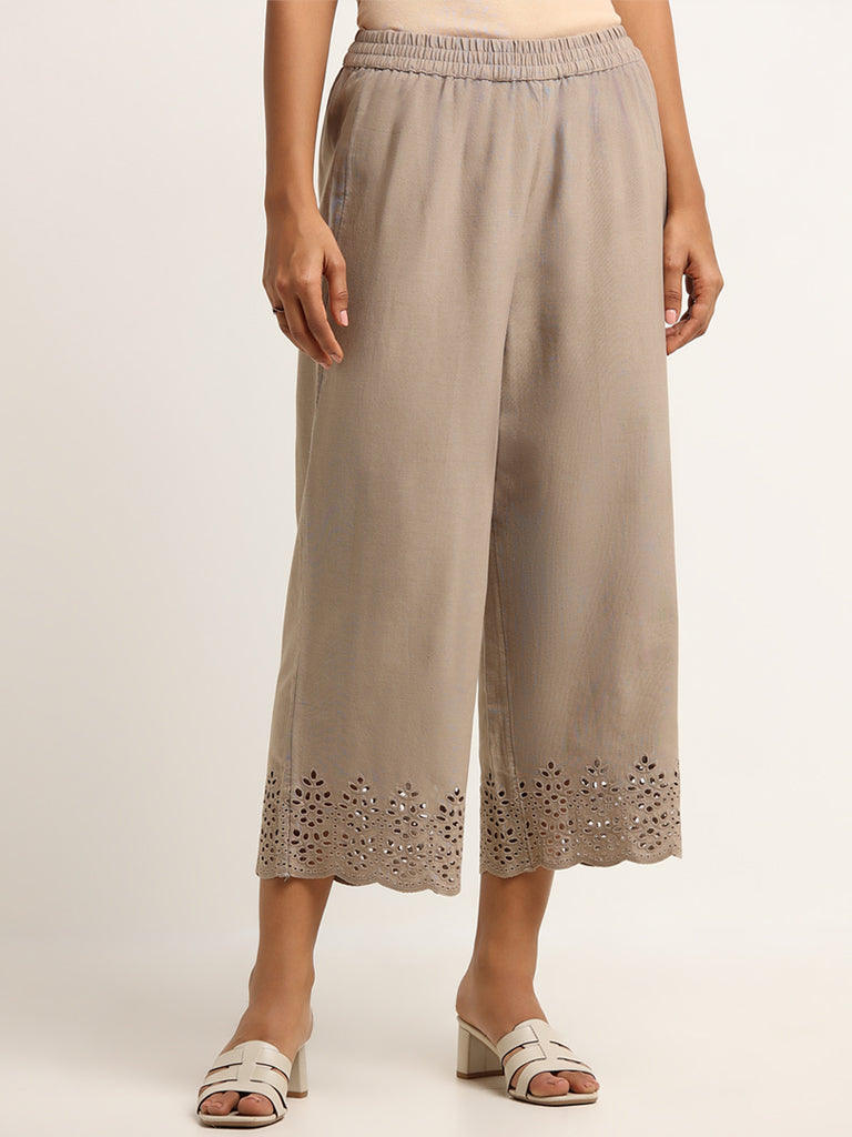 Utsa Light Grey Schiffli Pants
