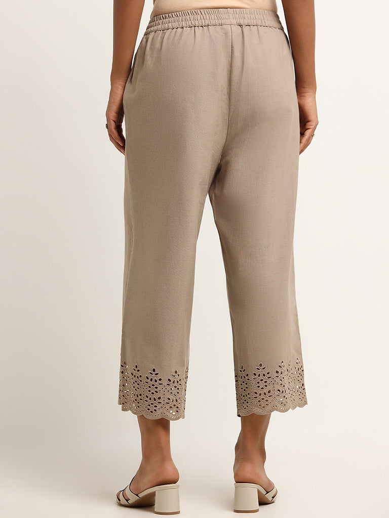Utsa Light Grey Schiffli Pants