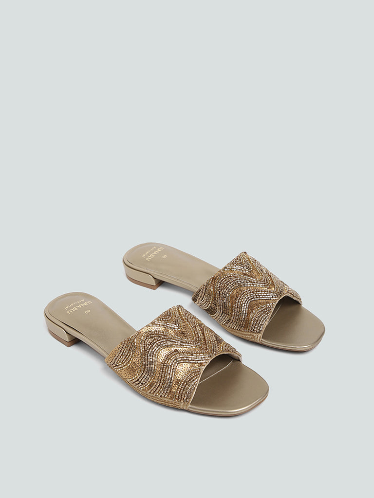 Westside LUNA BLU Women's Gold Embellished Artisanal Sandals Front View
