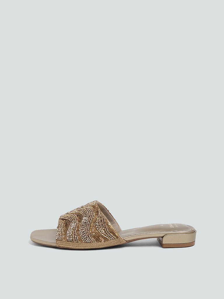 Westside LUNA BLU Women's Gold Embellished Artisanal Sandals Side View