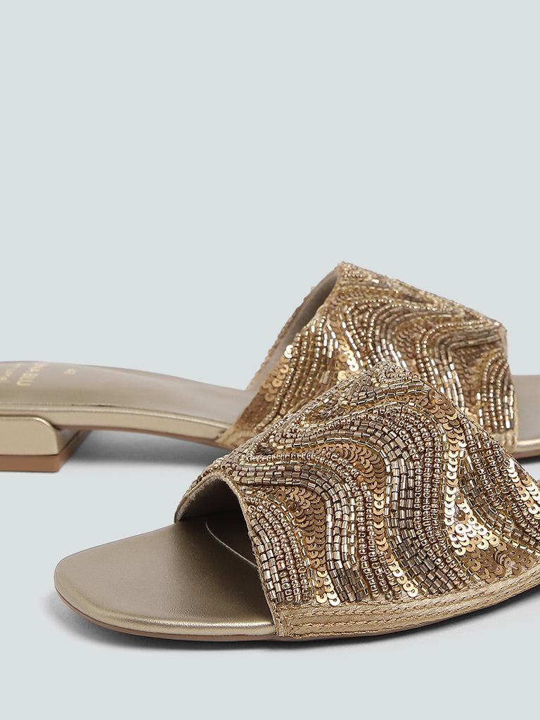 Westside LUNA BLU Women's Gold Embellished Artisanal Sandals Zoomed View