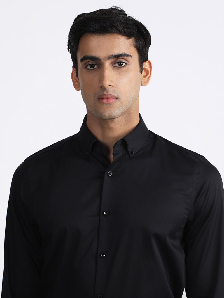 Westside WES Formals Men's Plain Black Slim-Fit Shirt for Work Wear Zoomed View
