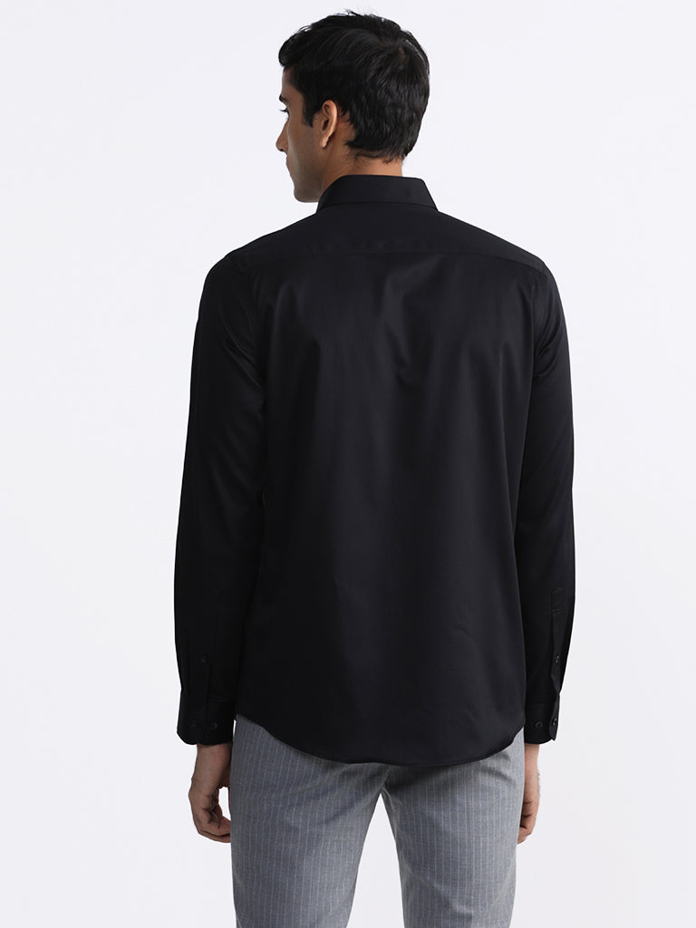 Westside WES Formals Men's Plain Black Slim-Fit Shirt for Work Wear Back View