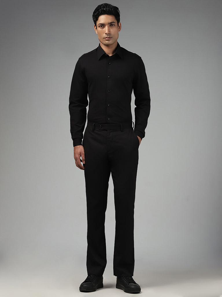 Westside WES Formals Men's Plain Black Cotton-Blend Slim-Fit Shirt for Work Wear Full View