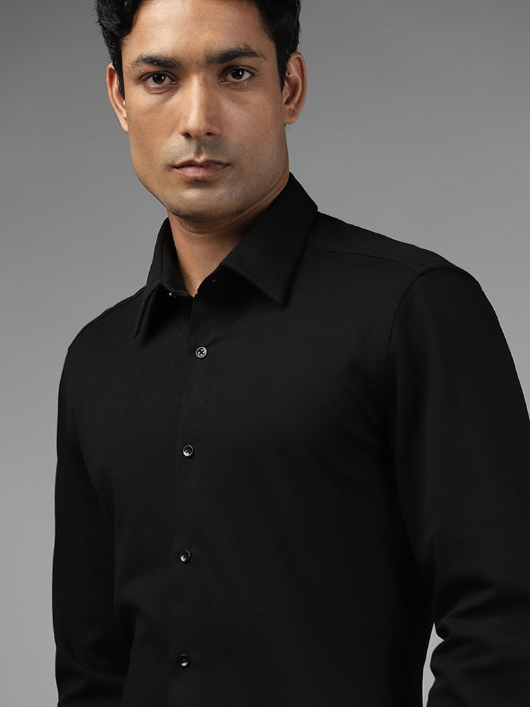 Westside WES Formals Men's Plain Black Cotton-Blend Slim-Fit Shirt for Work Wear Zoomed View