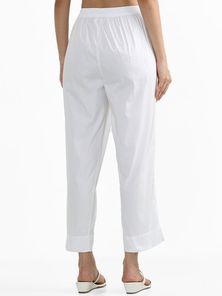 Utsa White Poplin Ethnic Pants 