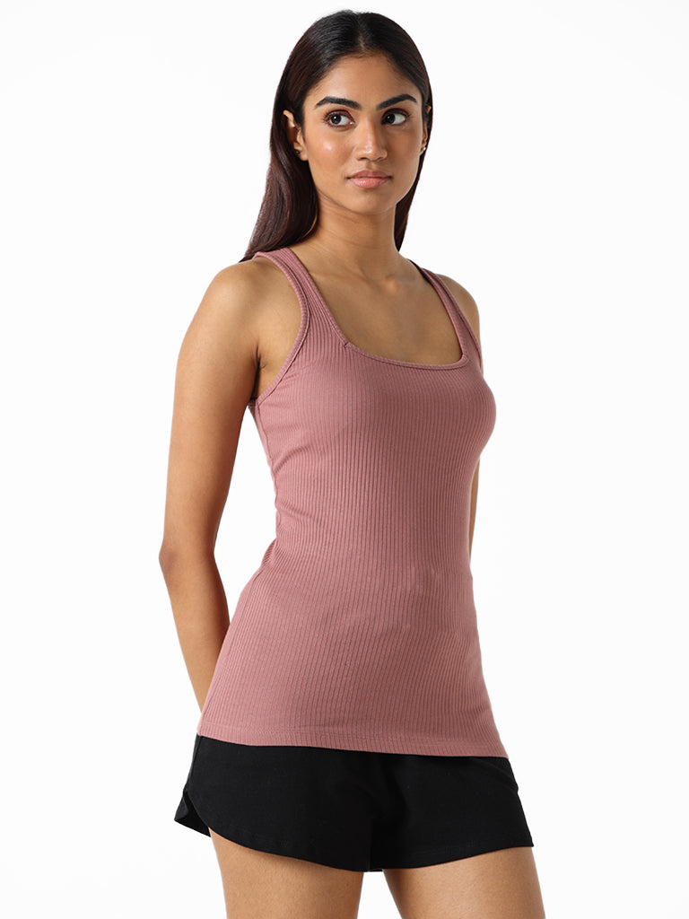Wunderlove Rose Taupe Cotton-Blend Ribbed Slim-Fit Camisole