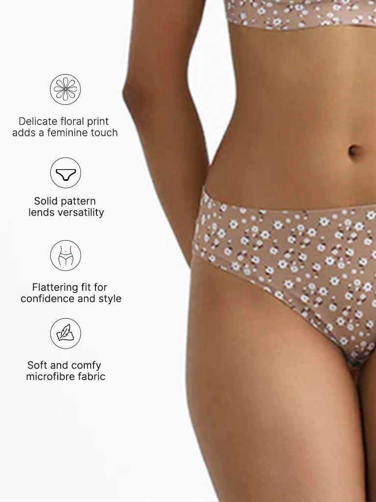 Wunderlove Light Taupe Floral Printed Briefs