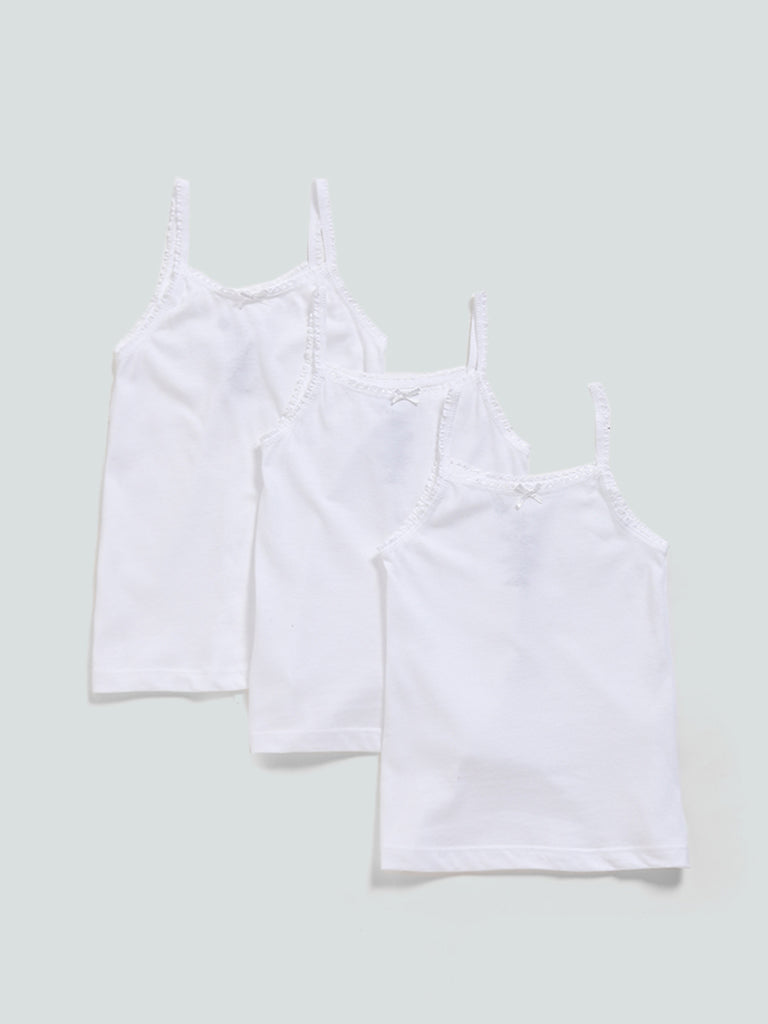 HOP Solid White Cotton Camisoles - Pack of 3
