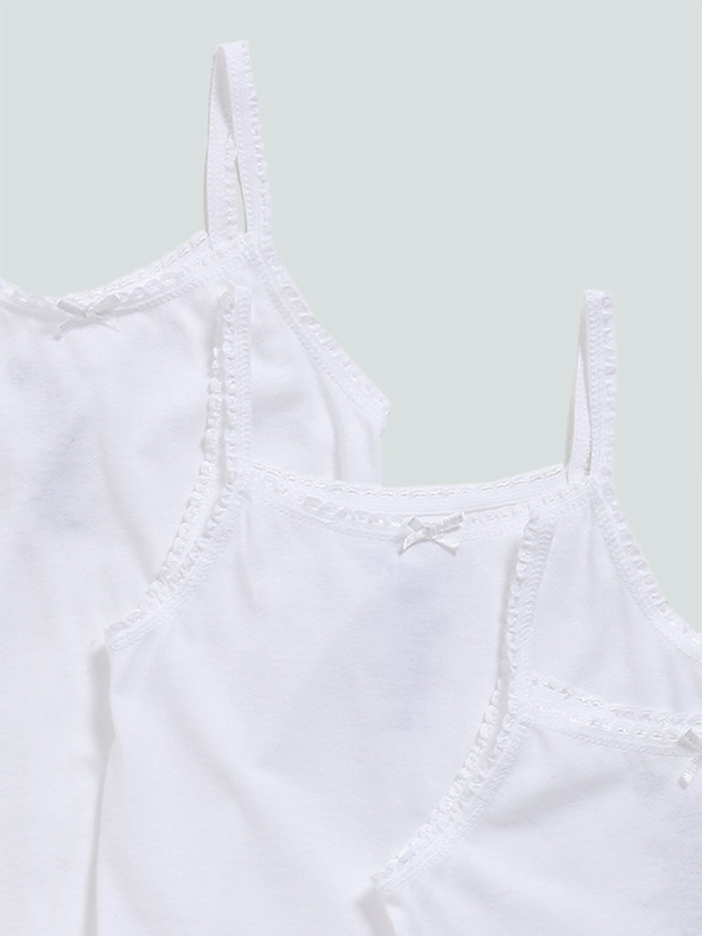 HOP Solid White Cotton Camisoles - Pack of 3