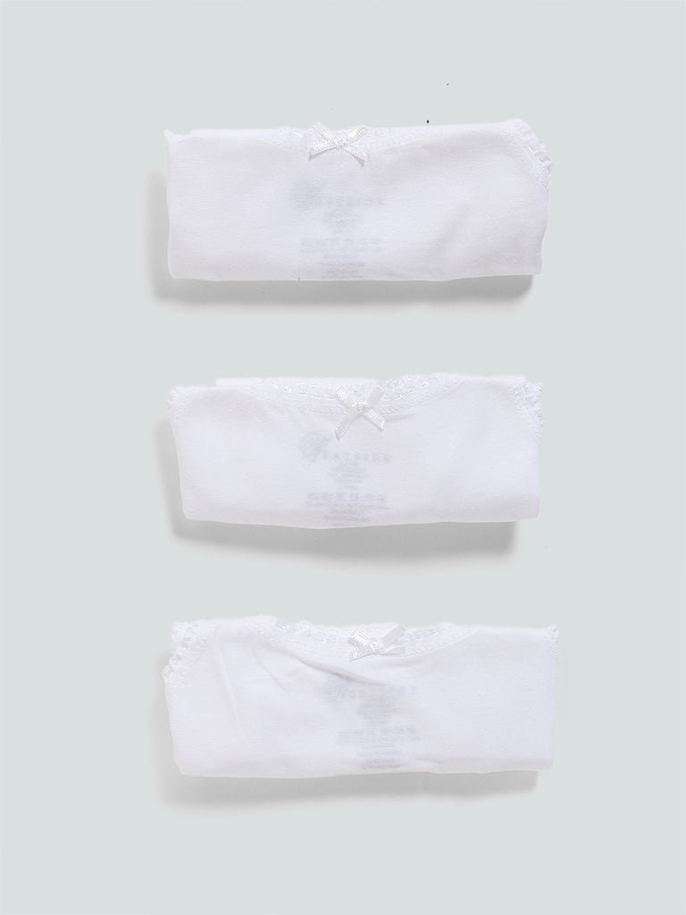 HOP Solid White Cotton Camisoles - Pack of 3