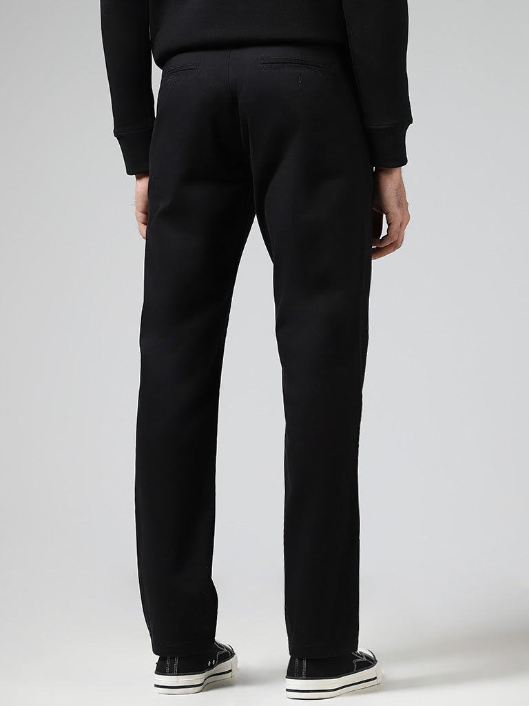 Westside WES Casuals Men's Solid Black Relaxed-Fit Mid-Rise Cotton Chinos for Casual Wear Back View