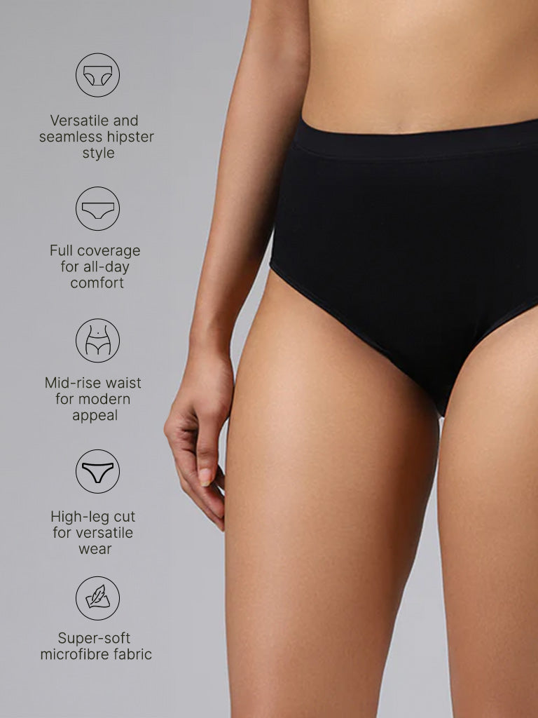 Wunderlove Solid Black Seamless Full Briefs