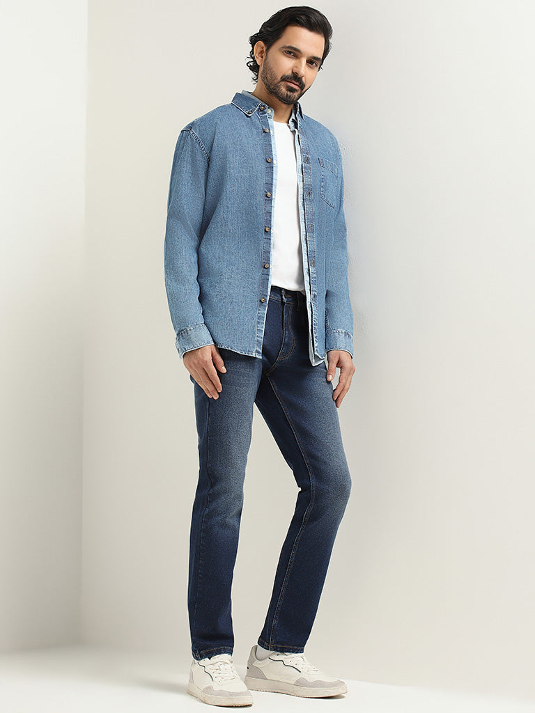 Westside WES Casuals Men's Dark Blue Relaxed-Fit Mid-Rise Jeans for Casual Wear Full View