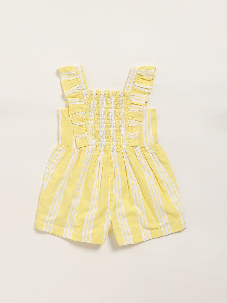 Westside HOP Baby Girl's Yellow Striped Cotton Jumpsuit for Casual Wear Back View